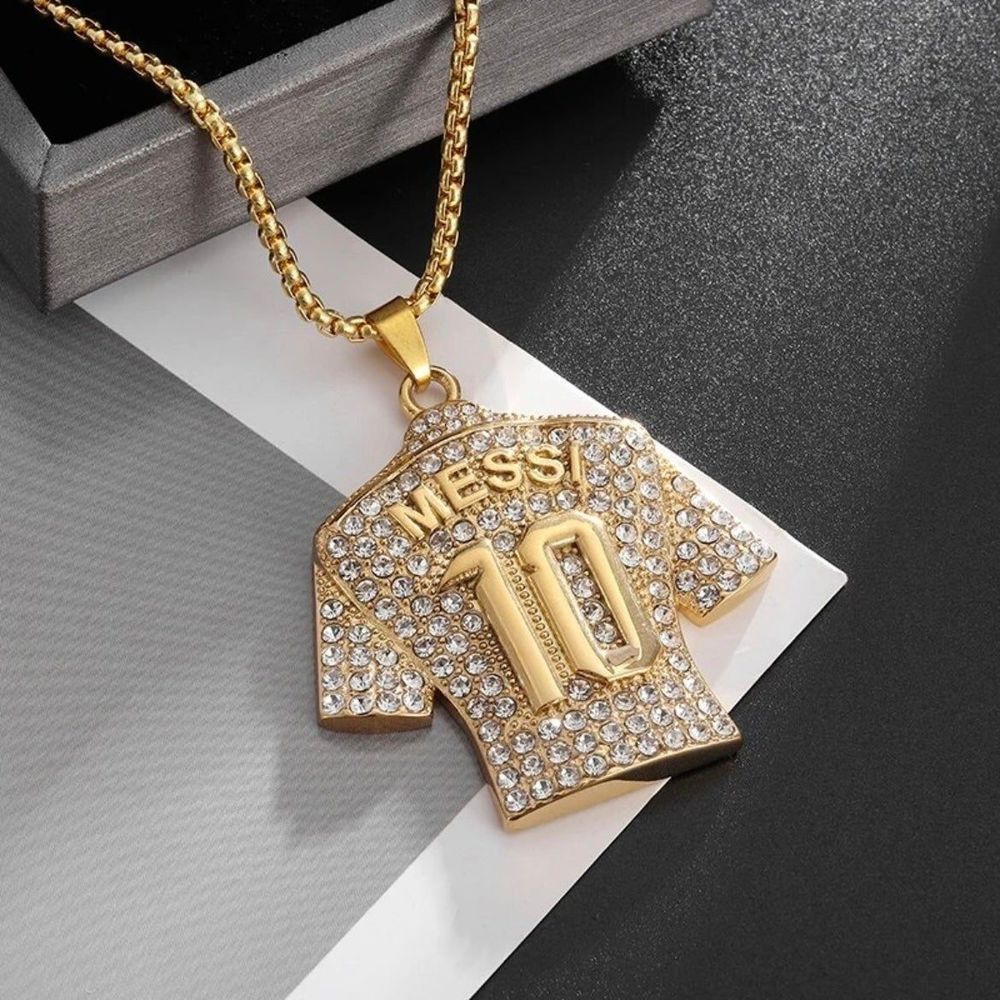 MESSI GOLD NECKLACE - SHINE WITH GOAT MESSI LM10 +FREE LEATHER BRACELET - Picture 6 of 6